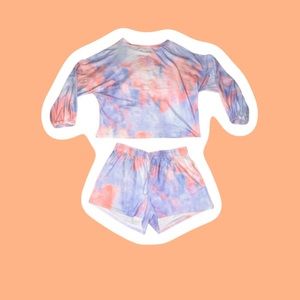 Yobecho Womens Tie Dye Long Sleeve Loungewear/Nightwear 2 Piece Short PJ Set